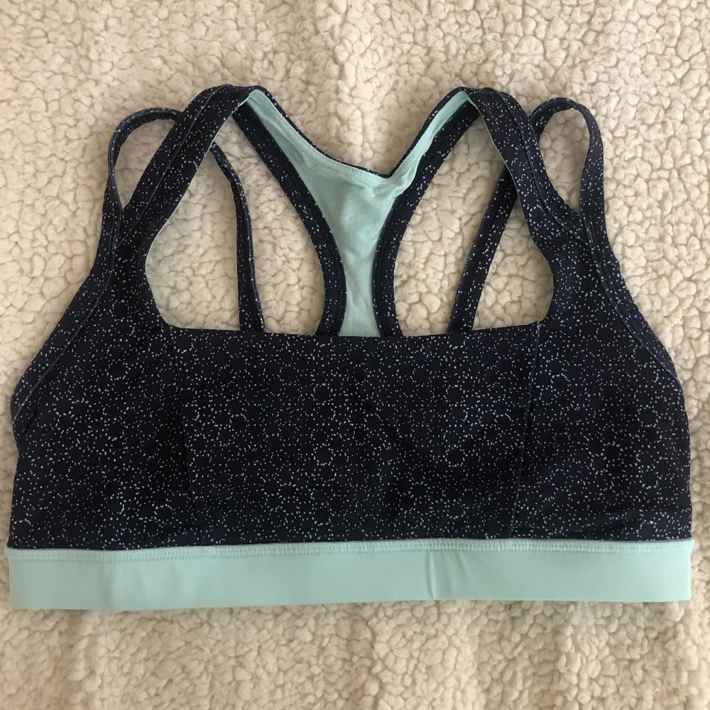 Navy Blue and Light Blue Reversible Patterned Bra